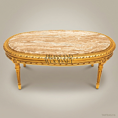 Louis XVI Oval Gilded Wood Salon Coffee Table with Marble Top 01