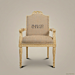 Louis XVI Carved Solid Wood Armchair with Damask Upholstery – Antique White (With Arms)