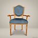 Brass & Wood Neoclassical Gold-Gilt Armchair with Shield Back & Blue Velvet Upholstery (With Arms)