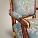 Louis XVI Hand-Carved Solid Wood Armchair with Gold Leaf Accents & Teal Floral Jacquard (With Arms)