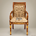 Brass & Wood Empire Armchair – Hand-Carved Solid Wood with Gold Leaf & Damask Upholstery (With Arms)