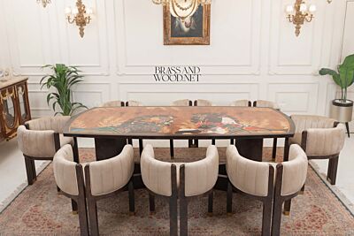 Art Marquetry Dining Suite with Channeled Velvet Chairs 16