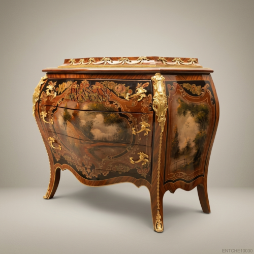 Napoleon III Rococo Revival Hand-Painted Bombé Commode - Landscape Panels & Gilt Bronze Mounts
