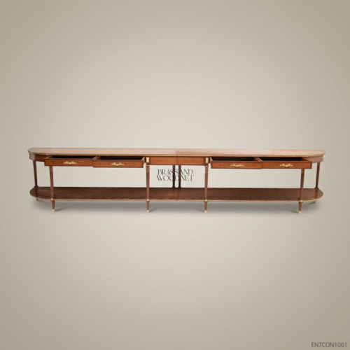 Classic Wooden TV Console with Brass Accents