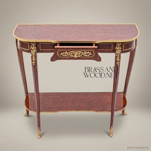 Louis XV Mahogany Console Table Gilt Bronze Ormolu Mounts Cabriole Legs Brass & Wood Front View | Brass & Wood