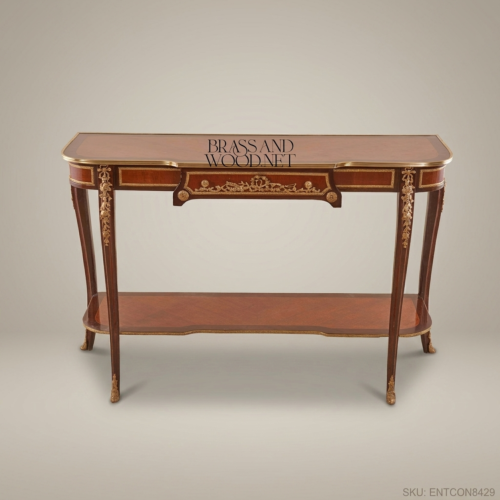 Louis XV Mahogany Console Table Gilt Bronze Ormolu Cabriole Legs Brass & Wood Side View | Brass & Wood