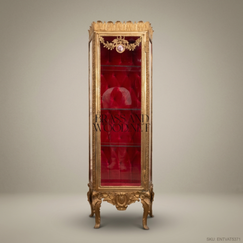 Napoleon III Rococo Revival Gilt Display Vitrine - Crimson Capitonné Interior & Acanthus Crown