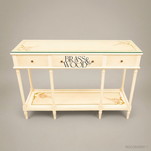 Classic Cream Wooden Console Table with Glass Top