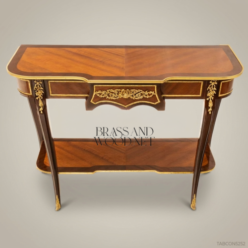 Louis XV Mahogany Console Table Gilt Bronze Ormolu Mounts Cabriole Legs Brass & Wood Front View | Brass & Wood