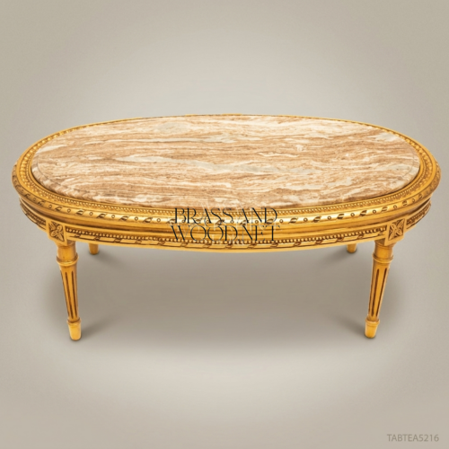Louis XVI oval gilded wood coffee table with marble top
