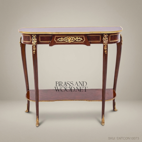 Louis XV Mahogany Console Table Gilt Bronze Ormolu Mounts Cabriole Legs Brass & Wood Front View | Brass & Wood