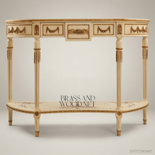 Classic Cream Console Table with Brass Details
