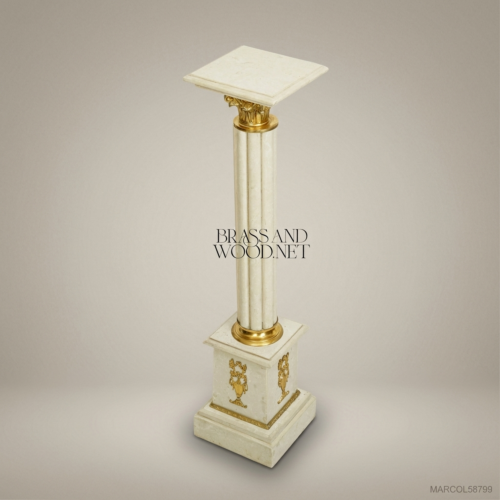 Neoclassical Marble Column Pedestal with Gilt Bronze Corinthian Capital