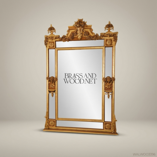 Napoleon III Rococo Revival Gilded Floor Mirror - Segmented Frame with Urn Crest & Mascaron Brackets