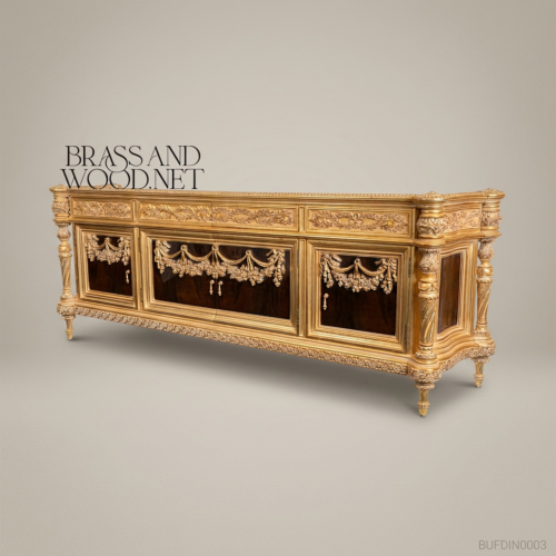 بوفيه سفرة لويس السادس عشر المنحوت المذهب من Brass & Wood