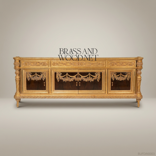 بوفيه سفرة لويس السادس عشر المنحوت المذهب من Brass & Wood