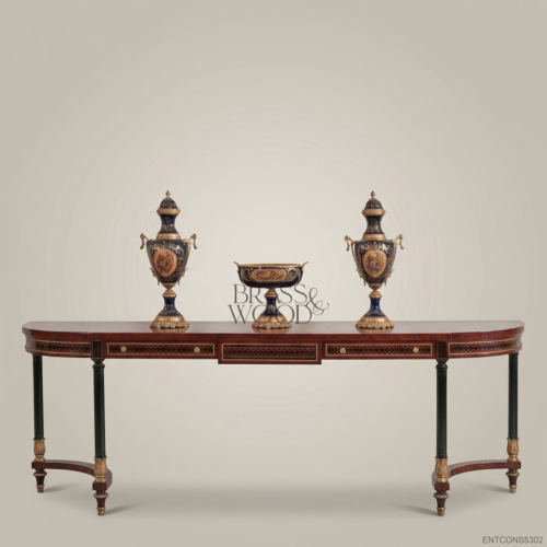 Classic Wooden Console Table with Brass Accents