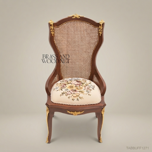 Louis XV Carved Solid Wood Armchair with Ivory Velvet Upholstery & Gilt Accents (With Arms)