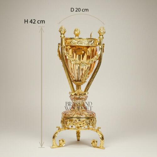 Neoclassical Crystal Urn Incense Burner with Pierced Brass Stand -CASSOULET-CRYSTAL-HONEY-SMALL-Gold