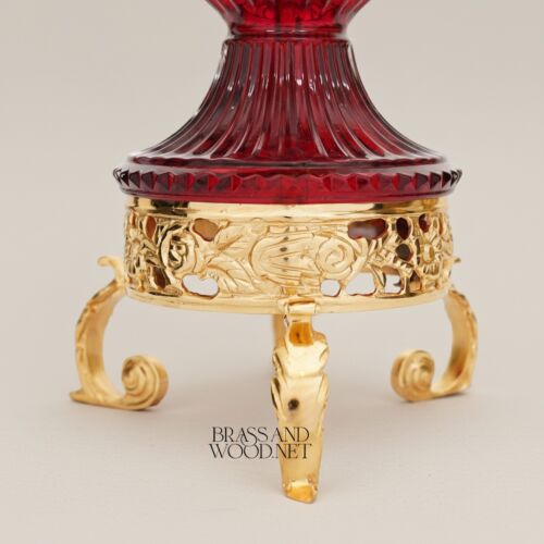Neoclassical Ruby Glass Urn Incense Burner with Gilt Brass Mounts & Pinecone Finials -CASSOULET-CRYSTAL-RED-LARGE-Gold
