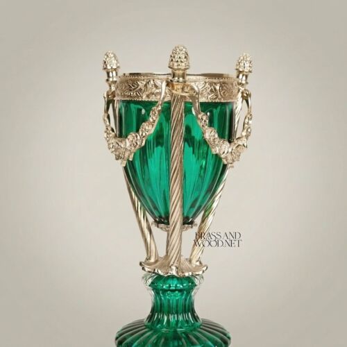 Neoclassical Crystal Urn Incense Burner with Gilt Brass Garland Mounts -CASSOULET-CRYSTAL-GREEN-SMALL-Silver