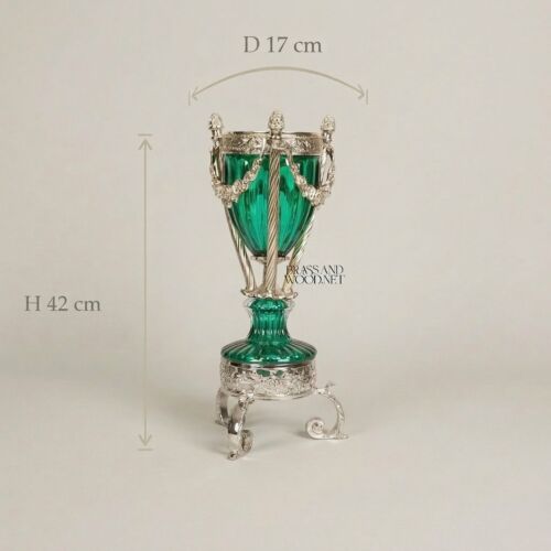 Neoclassical Crystal Urn Incense Burner with Gilt Brass Garland Mounts -CASSOULET-CRYSTAL-GREEN-SMALL-Silver