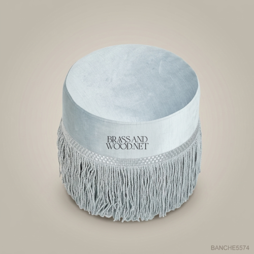 Victorian Salon Pouf with Silk Fringe Trim – Ice Blue 01