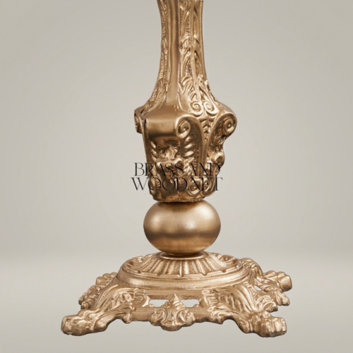 Baroque Ornate Brass Candlestick Table Lamp Pleated Cream Fabric Shade Classical Luxury Antique Gold Front | Brass & Wood