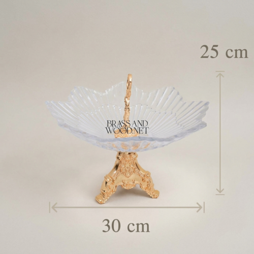 Baroque Crystal Bonbonniere Ornate Brass Tripod Stand Twisted Handle Brass and Wood Gold Side | Brass & Wood