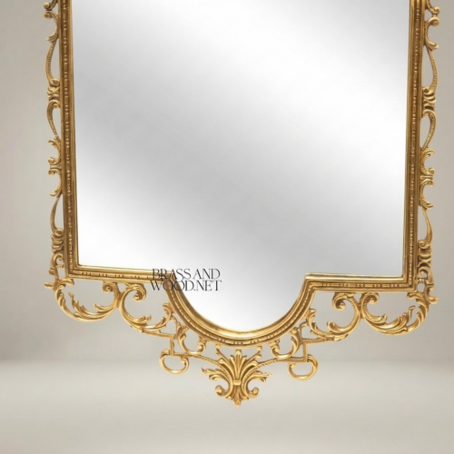 Baroque Rococo Hand-Carved Wall Mirror with Open Scrollwork & Acanthus Crown