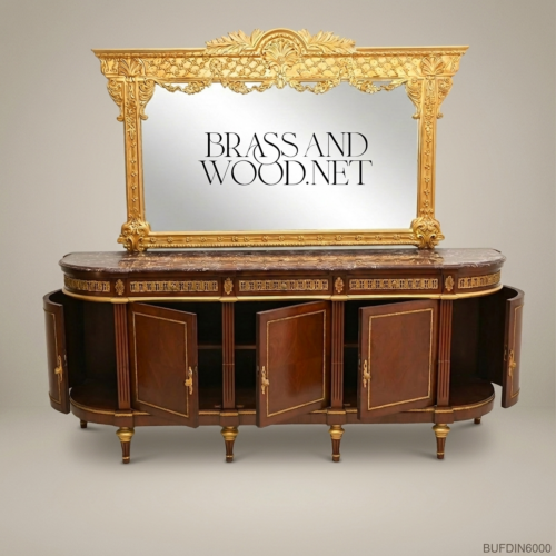 بوفيه لويس السادس عشر بسطح رخامي ومرآة من Brass & Wood