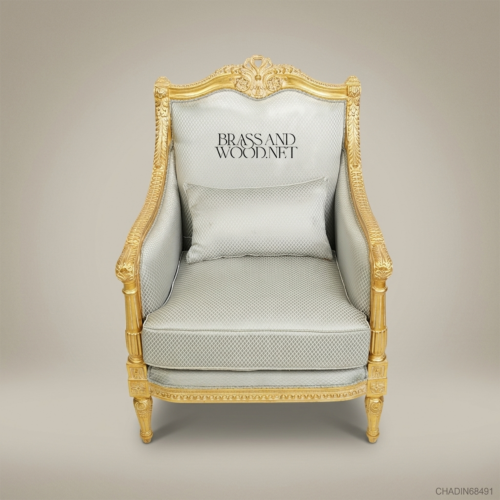 Louis XVI Gilded Salon Armchair – Brass & Wood CHADIN68491