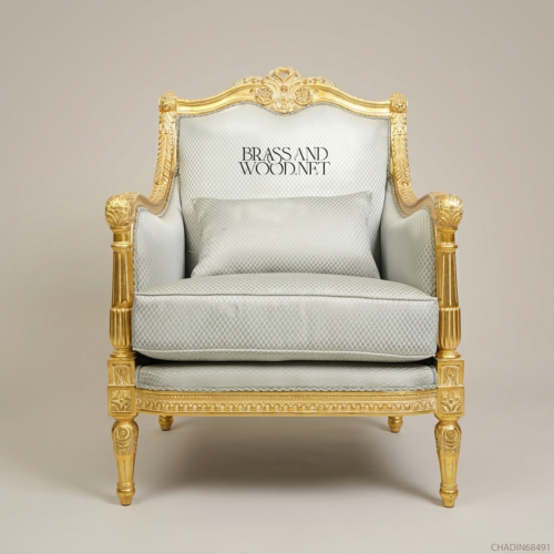 Louis XVI Gilded Salon Armchair – Brass & Wood CHADIN68491
