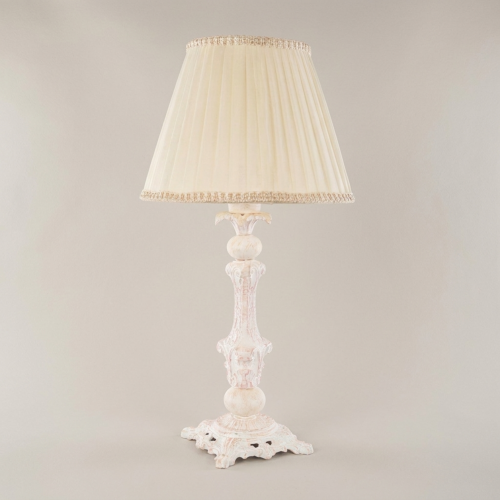 Classical Baroque Ornate Candlestick Table Lamp with Cream Pleated Fabric Shade Brass & Wood Silver Front | Brass & Wood