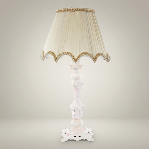 Classical Baroque Ornate Candlestick Table Lamp with Cream Pleated Fabric Shade Brass & Wood Silver Front | Brass & Wood