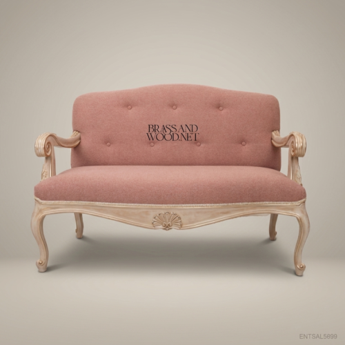 French Provincial Carved Wood Salon Sofa Front | Brass & Wood