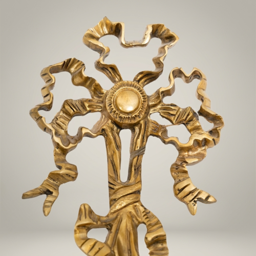 أبليك جداري برونزي بتمثال كيوبيد مجنح وقطرات كريستال - ذراعان - Antique Gold
