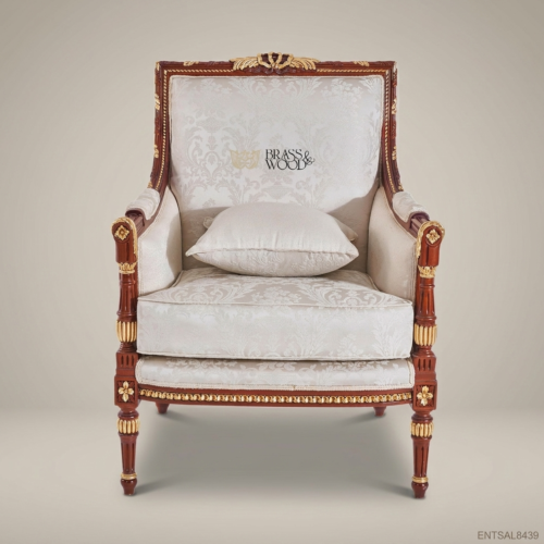 Louis XVI Bergère Salon Armchair with Gilt Wood Frame 01