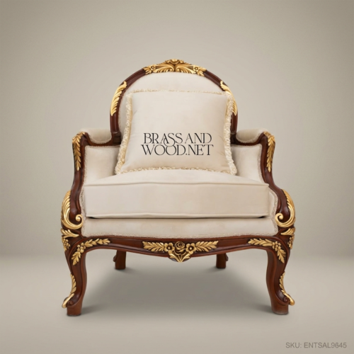 Louis XV Salon Armchair with Gilt Wood Frame & Ivory Upholstery 01