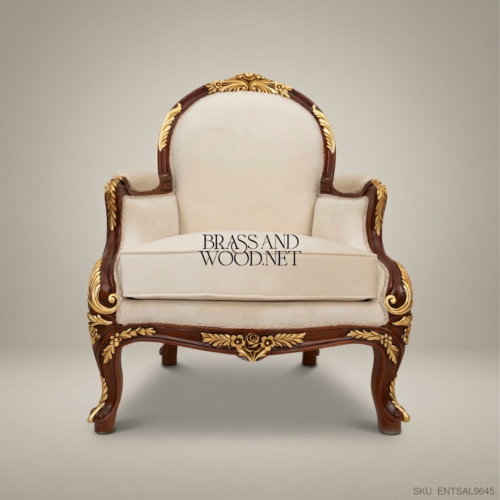 Louis XV Salon Armchair with Gilt Wood Frame & Ivory Upholstery 01