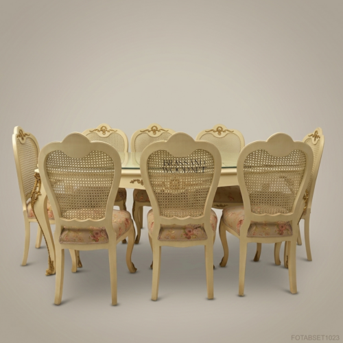 Louis XV Ivory & Gold Carved Dining Suite