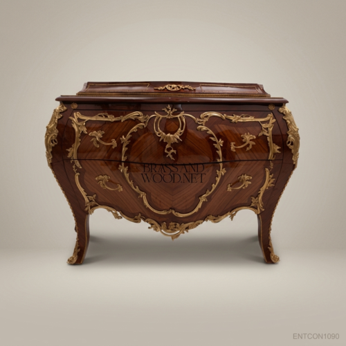 Louis XV Bombé Commode Kingwood Veneer Antique Brass Ormolu Mounts Cabriole Legs Brass & Wood Front View | Brass & Wood