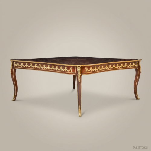 Louis XV Rococo Marquetry Centre Table Gilt Bronze Ormolu Mounts Cabriole Legs Solid Wood Brass & Wood Front View | Brass & Wood