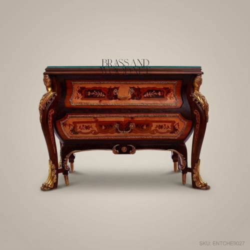 Louis XV Rococo Bombé Commode Two Drawers Marquetry Gilt Bronze Mounts Mahogany Front View | Brass & Wood