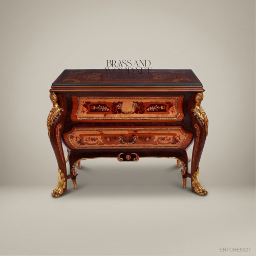 Louis XV Rococo Bombé Commode Two Drawers Marquetry Gilt Bronze Mounts Mahogany Front View | Brass & Wood