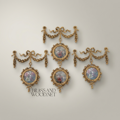 معلقة جدارية نحاسية على طراز لويس السادس عشر بميداليات زهرية وأكاليل مدلاة - Antique Gold