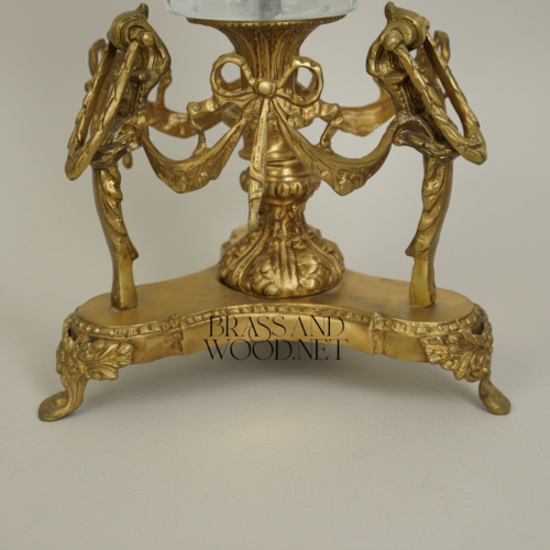 Neoclassical Brass & Engraved Glass Centerpiece Bowl — Caryatid & Swag Stand