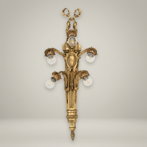 أبليك جداري نيوكلاسيكي 5 ذراع من النحاس بزخرفة الشريط والشعلة - Antique Gold