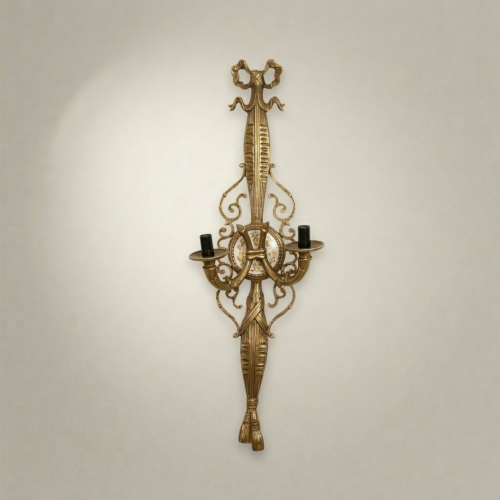 أبليك جداري نيوكلاسيكي نحاسي - ذراعان بشكل الشعلة والشرابة - Antique Gold