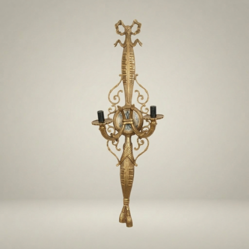 أبليك جداري نيوكلاسيكي نحاسي - ذراعان بشكل الشعلة والشرابة - Antique Gold